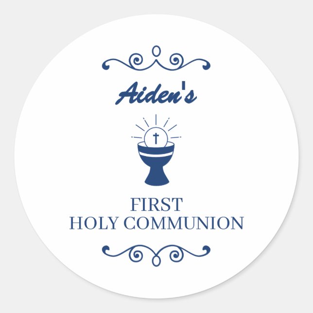 Pegatina Redonda First Holy Communion Chalice Sticker for Boys (Anverso)