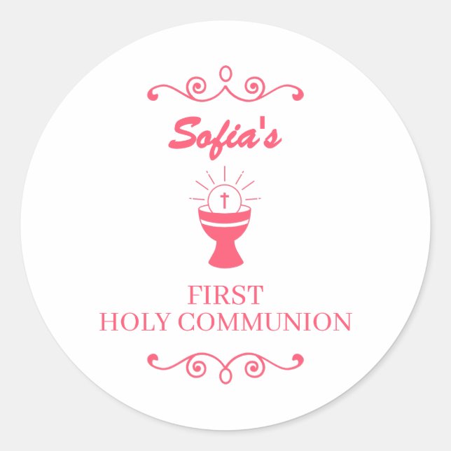 Pegatina Redonda First Holy Communion Chalice Sticker For Girls (Anverso)