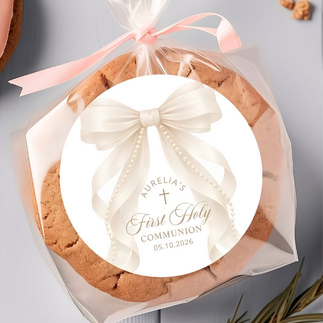 Pegatina Redonda First Holy Communion Pearl Bow Sticker (Subido por el creador)