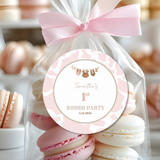 Pegatina Redonda First Rodeo Pink Cowgirl Western Birthday