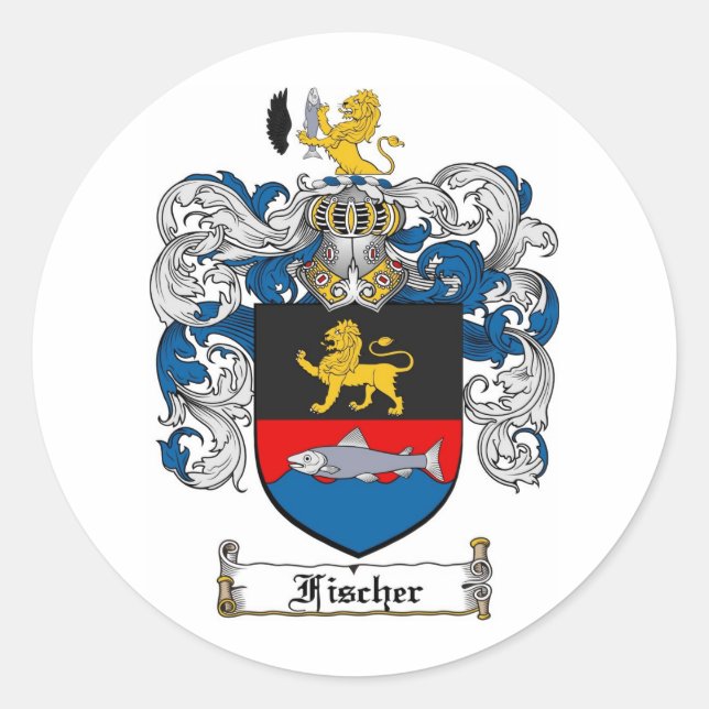 PEGATINA REDONDA FISCHER FAMILIAR CREST - FISCHER COAT OF ARMS (Anverso)
