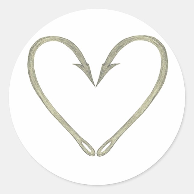 Pegatina Redonda Fish Hook Heart (Anverso)