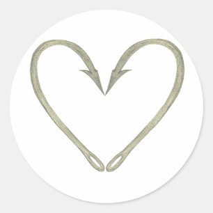 Pegatina Redonda Fish Hook Heart