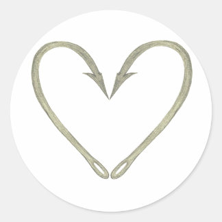 Pegatina Redonda Fish Hook Heart