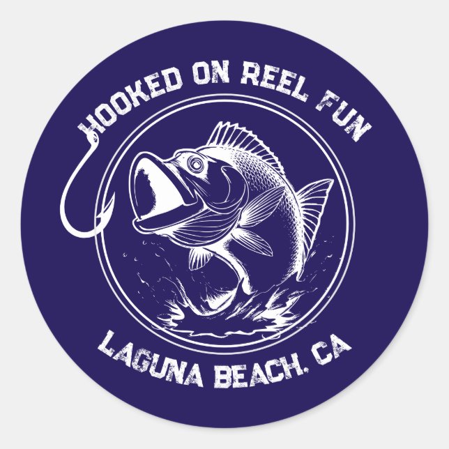 Pegatina Redonda Fish-Hooked on Reel Fun (Anverso)