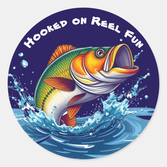 Pegatina Redonda Fish-Hooked on Reel Fun (Anverso)
