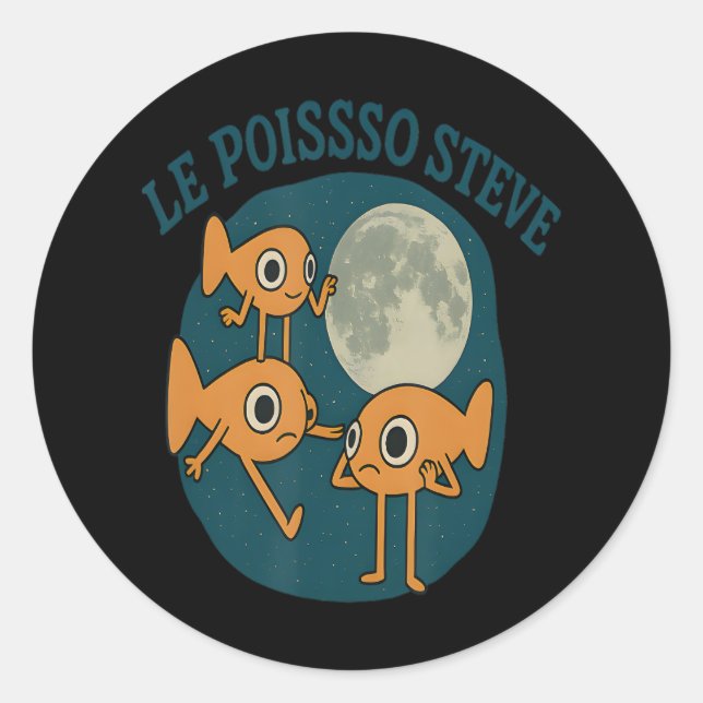 Pegatina Redonda Fish Le Poisson Steve Funny Fish (Anverso)