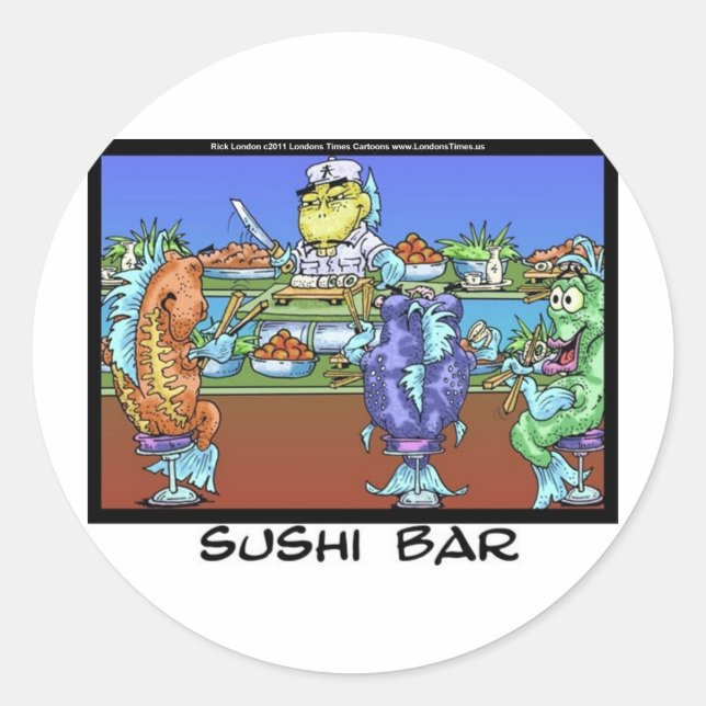 Pegatina Redonda Fish Meet Markets, conocido como Sushi Bar Diverti (Anverso)
