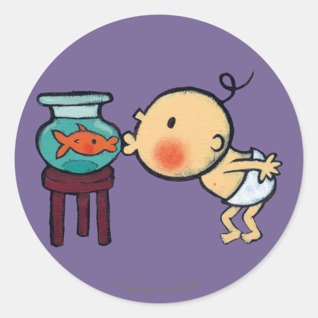 Pegatina Redonda Fishbowl Kisses Naranja Goldfish (Anverso)