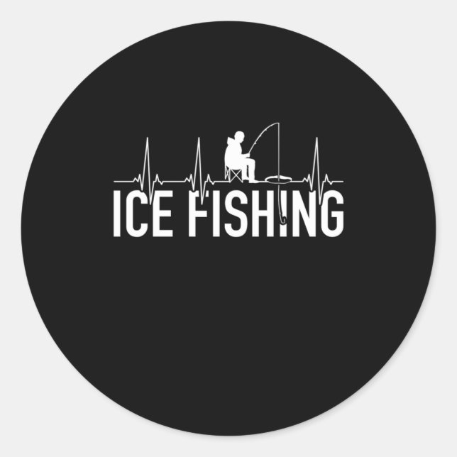Pegatina Redonda Fisher Ice Fishing Heartbeat (Anverso)