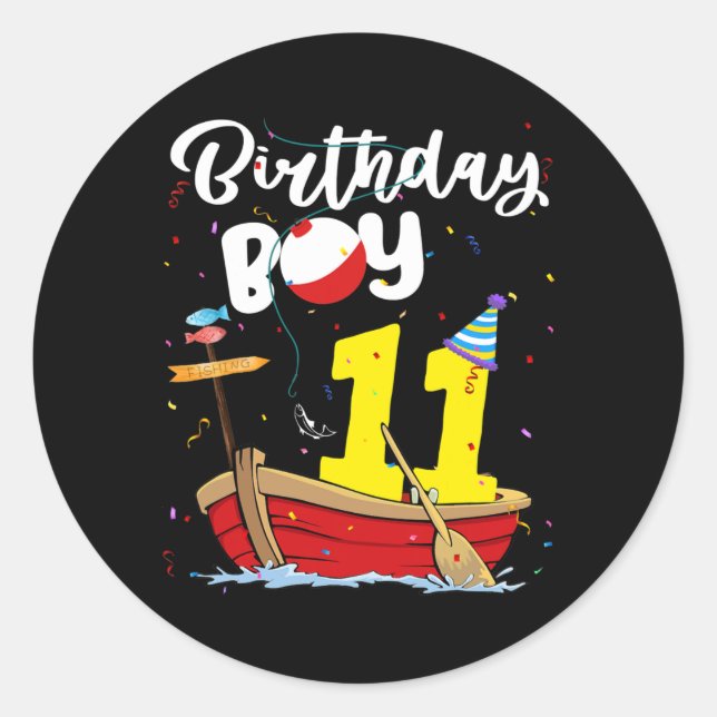 Pegatina Redonda Fisherman 11th Birthday Boy Fishing 11 Year Old (Anverso)