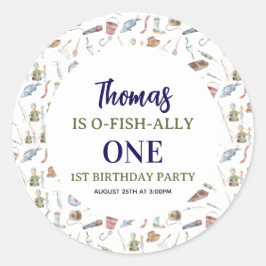 Pegatina Redonda Fishing 1st Birthday | O-Fish-Ally One party