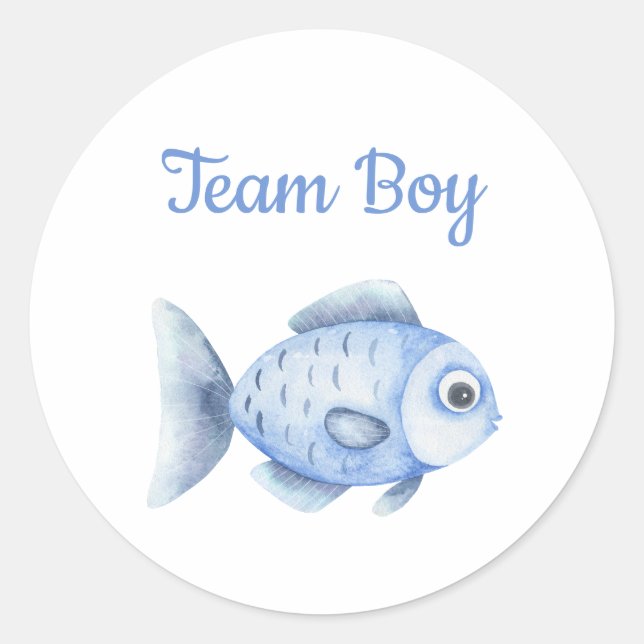 Pegatina Redonda Fishing Gender Reveal - Team Boy (Anverso)