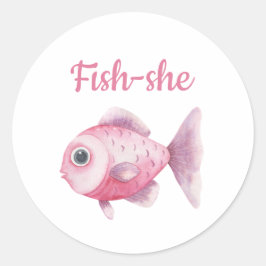 Pegatina Redonda Fishing Gender Reveal - Team Girl Fish-she