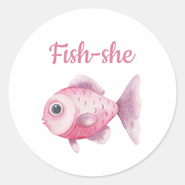 Pegatina Redonda Fishing Gender Reveal - Team Girl Fish-she (Anverso)