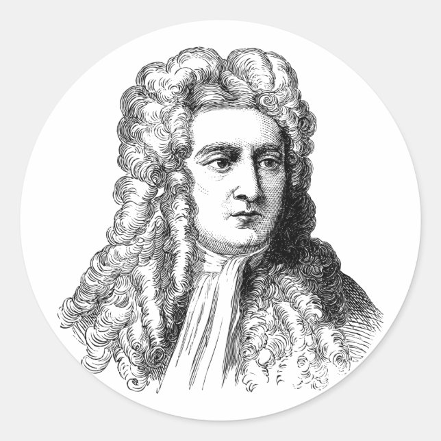 Pegatina Redonda Física matemática de Sir Isaac Newton famoso cient (Anverso)
