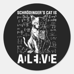 Pegatina Redonda Física viva y muerta del gato de Schrodinger