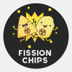 Pegatina Redonda Fisión Chips Graciosa Física Comida Pun Oscuro BG