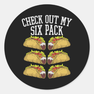 Pegatina Redonda Fitness 6 Pack Tacos Funny Gym Top Para Tac
