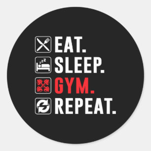 Pegatina Redonda Fitness Bodybuilding Eat Sleep Gym Repeat Funny Wo