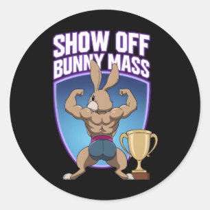 Pegatina Redonda Fitness Bunny Bodybuilders Musculum Building Funny