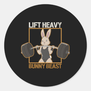 Pegatina Redonda Fitness Bunny Gym Titans Levantar la bestia coneji