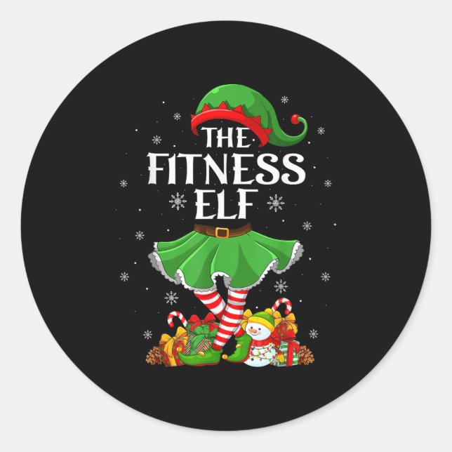 Pegatina Redonda Fitness Elf Christmas Family Elf Squad Xmas Girls  (Anverso)