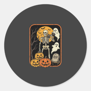 Pegatina Redonda Fitness Halloween Esqueleto Fantasma Calabaza Entr