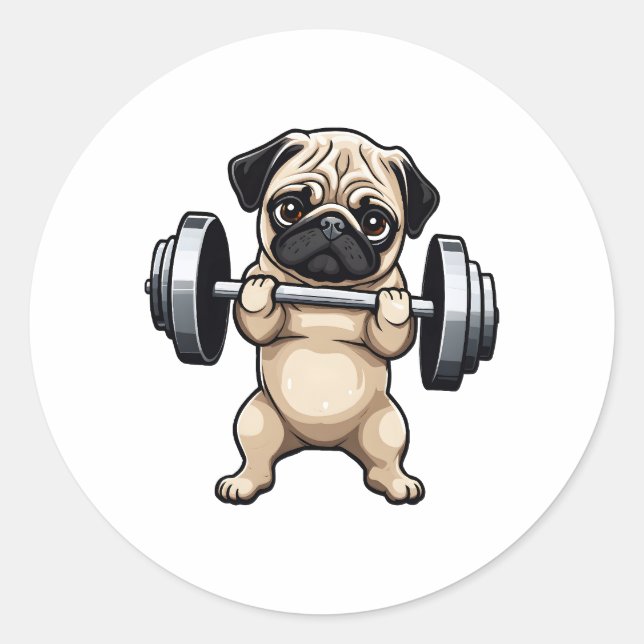 Pegatina Redonda Fitness Pug (Anverso)