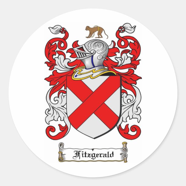PEGATINA REDONDA FITZGERALD FAMILIAR CREST - FITZGERALD COAT OF ARM (Anverso)