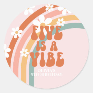 Pegatina Redonda Five es un arco iris Vibe Retro 5 años