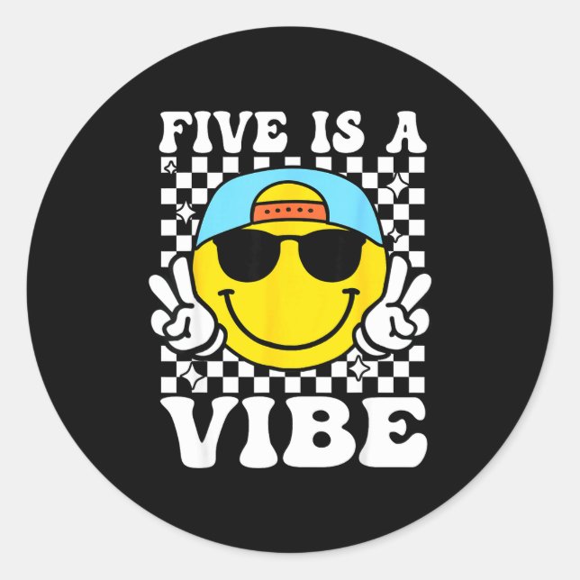 Pegatina Redonda Five Is A Vibe 5th Birthday Groovy Boys Girls 5 Ye (Anverso)