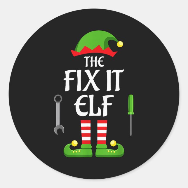 Pegatina Redonda Fix It Elf Family Matching Group Christmas  (Anverso)