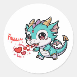 Pegatina Redonda Fiyaaah Cute Baby Dragon Chibi Anime Kawaii Heart