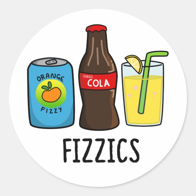 Pegatina Redonda Fizzics Funny Fizzy Cola Bebe Pun (Anverso)
