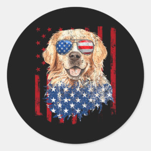 Pegatina Redonda Flag Golden Retriever Usa Retro 4 De Julio