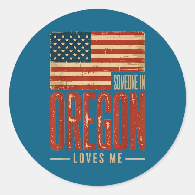 Pegatina Redonda Flag Me Oregon US Loves Someone Crew (Anverso)