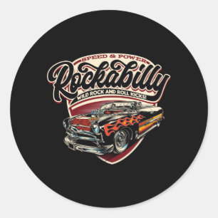 Pegatina Redonda Flamas de velocidad Rockabilly Hotrod - neg