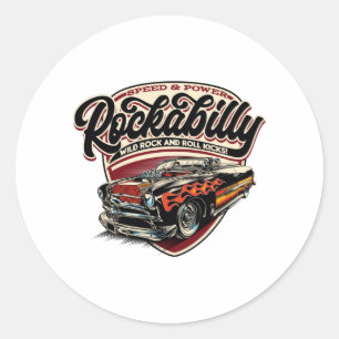 Pegatina Redonda Flamas de velocidad Rockabilly Hotrod - pos