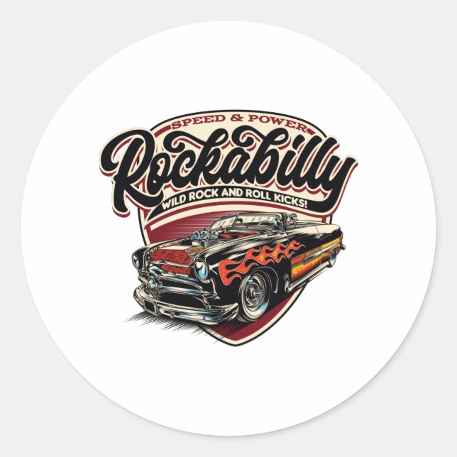 Pegatina Redonda Flamas de velocidad Rockabilly Hotrod - pos (Anverso)