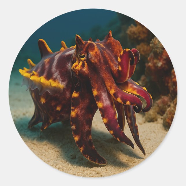 Pegatina Redonda Flamboyant Cuttlefish (Anverso)