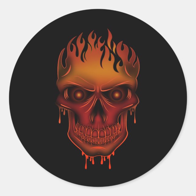 Pegatina Redonda Flame Skull (Anverso)
