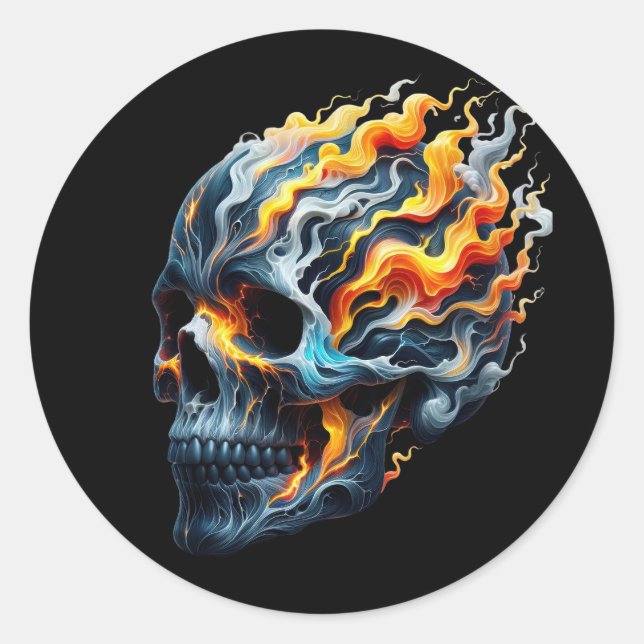 Pegatina Redonda Flame Vortex Skull (Anverso)