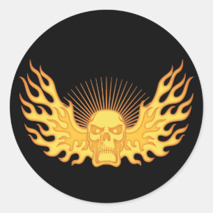 Pegatina Redonda Flame-Wing-Skull