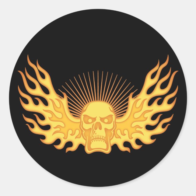 Pegatina Redonda Flame-Wing-Skull (Anverso)