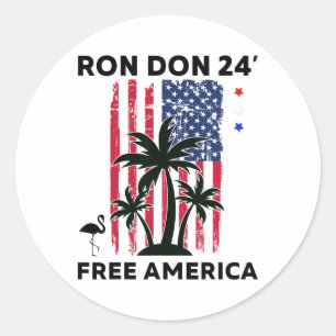 Pegatina Redonda Flamenco de bandera americana Trump Desantis Ron D