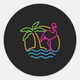 Pegatina Redonda Flamenco Nk Retro Neon Vintage Miami de los 80 