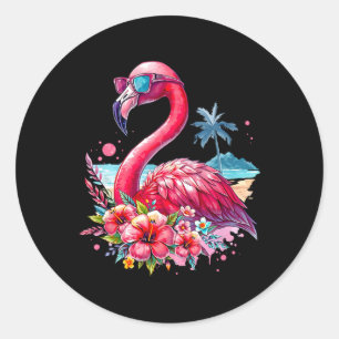 Pegatina Redonda Flamenco Rosa Playa Vibraciones de Verano Palma Ár