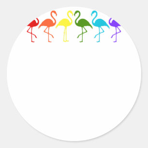 Pegatina Redonda Flamencos del Orgullo LGBT en los colores de la ba