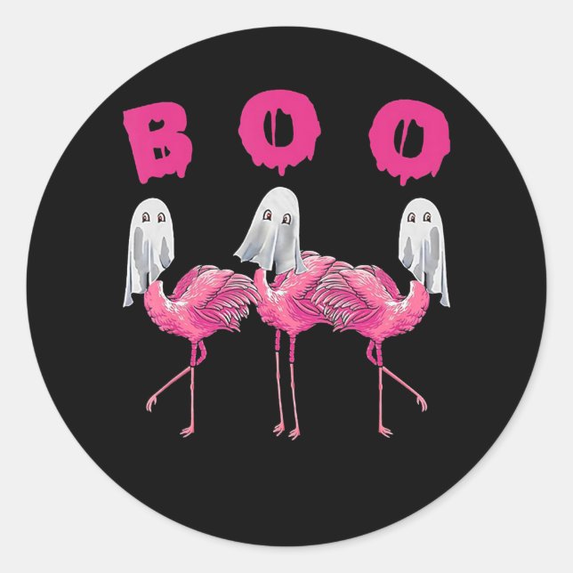 Pegatina Redonda Flamencos | Disfraz Flamingo Boo Halloween (Anverso)